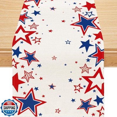 Siilues 4th of July Table Runner, Star Patriotic Decorations Memorial Day Deo