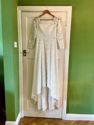 *WHISTLES IVORY WHITE EMBROIDERED LACE HIGH-LOW HEM WEDDING DRESS* UK