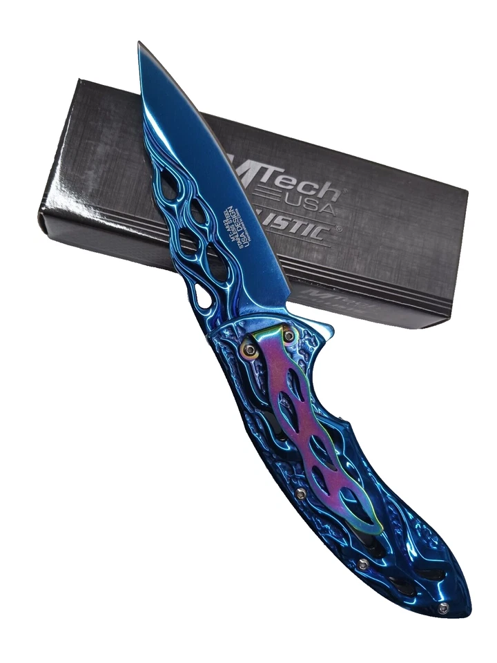 Cuchillo MTECHUSA 8.00" Total Acero Inoxidable Asistido por Resorte DropPoint MT-A822BL Foto 4 de 4