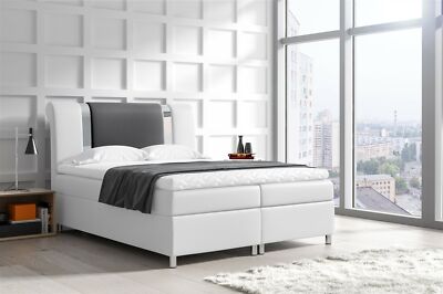 Boxspringbett Schlafzimmerbett NATHAN 140x200cm Kunstl. Weiss-Schwarz