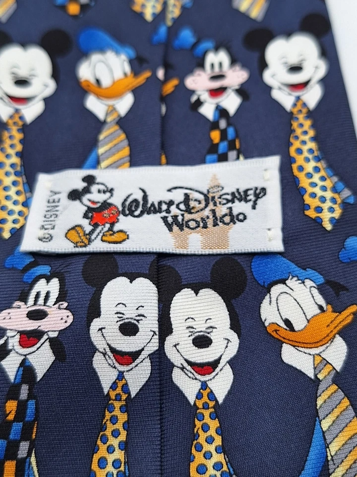 Walt Disney World Tie Mickey Goofy 100% Silk Blue Dress Up Tie Day - Image 4 of 4