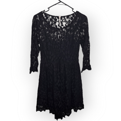 knee length dresses for ladies Free People Red Floral Mini Dress with Lace Trim, Open Back and Balloo –  The Thrifty Hippy main image 0