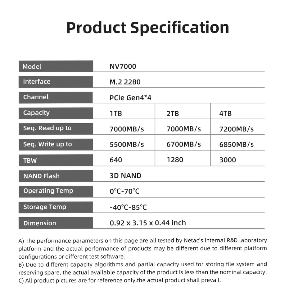 Netac 1T 500GB Solid State Drive NVMe PCIe3.0 and PCIe4.0 Internal SSD lot - Image 2 of 4