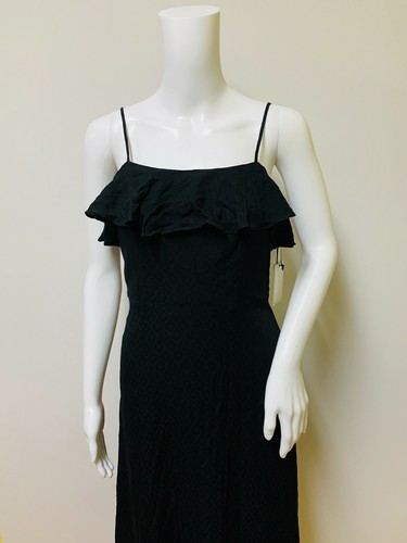 1. State Women's Black Ruffled Maxi Dress Sz 2 Adjustable Spaghetti Straps Lined