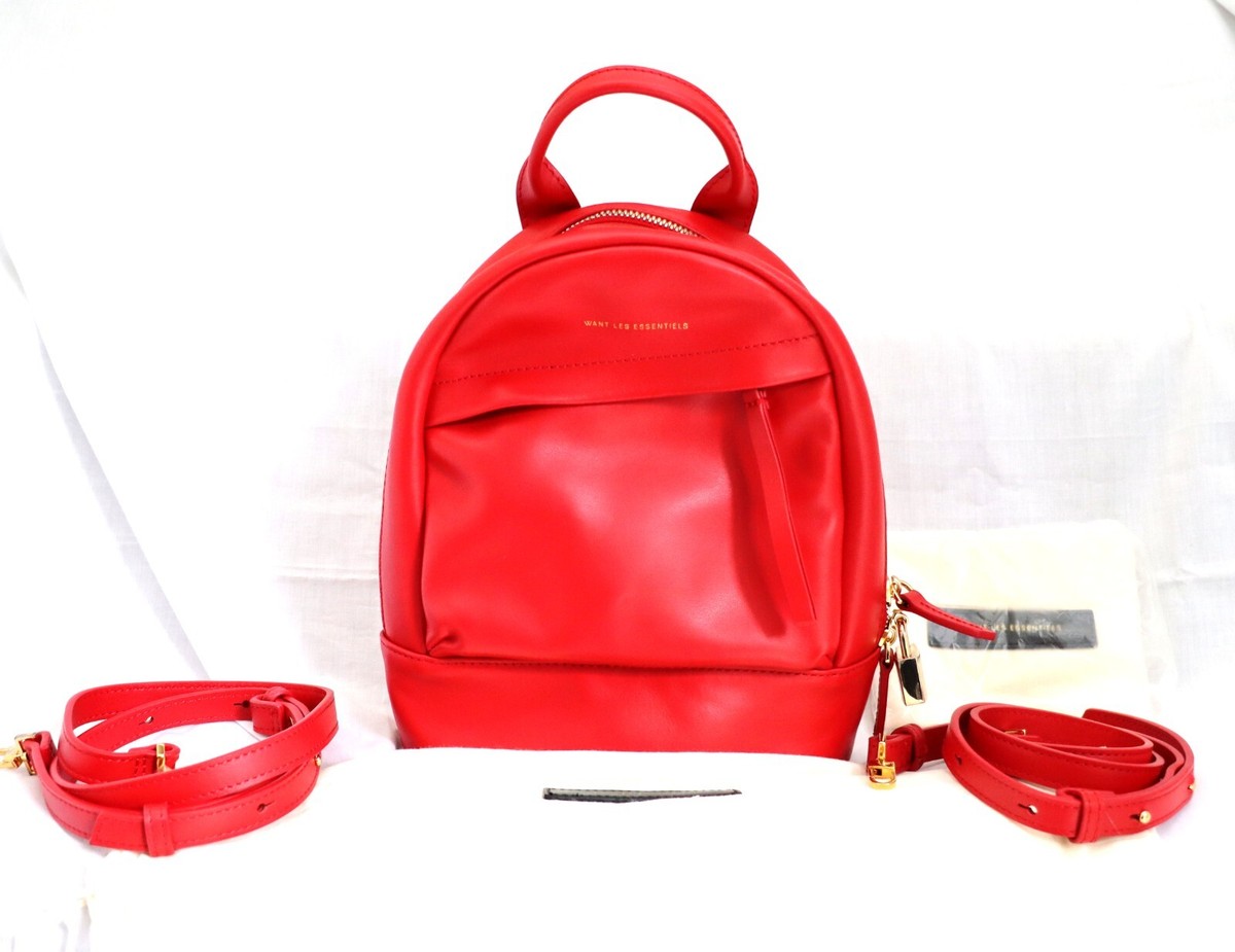 Want Les Essentiels Nano Piper True Red Leather Backpack RARE
