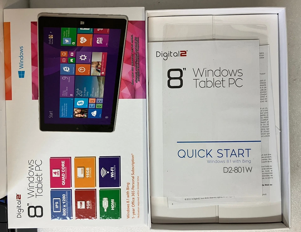~ Digital2 8" Tablet Intel Z3735F CPU 1GB Ram 16GB Storage Wi-Fi (No OS, READ) - Imagem 2 de 4
