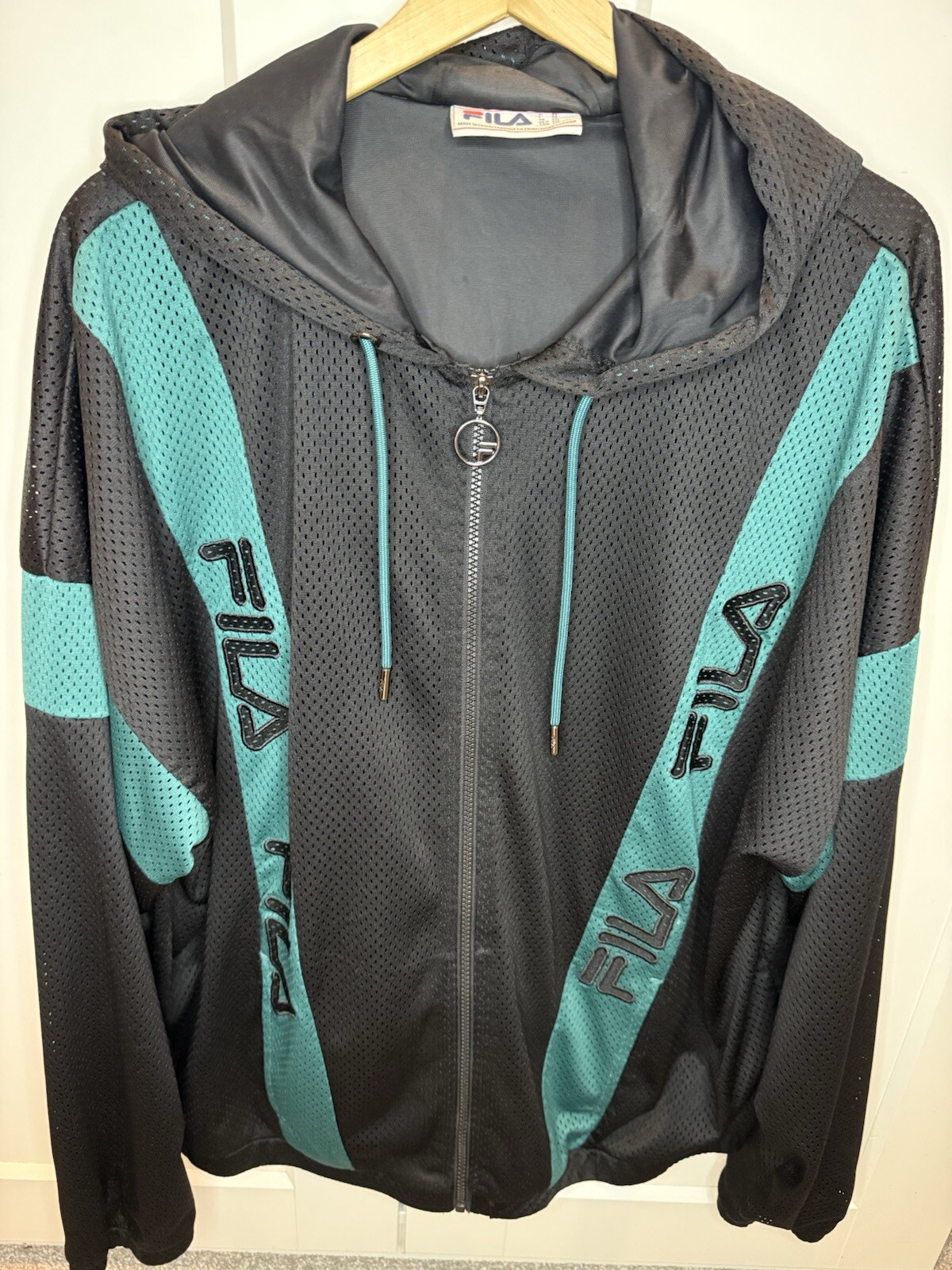 FILA giacca uomo stile vintage retrò full zip con cappuccio maglia a righe XXL
