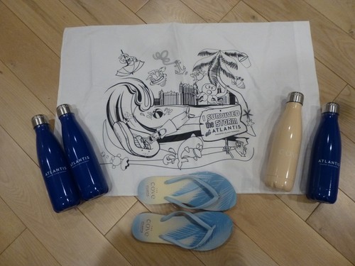 Atlantis Paradise Island Resort Memorabilia (4 bottles, 1 sandal, 1 pillow Case)