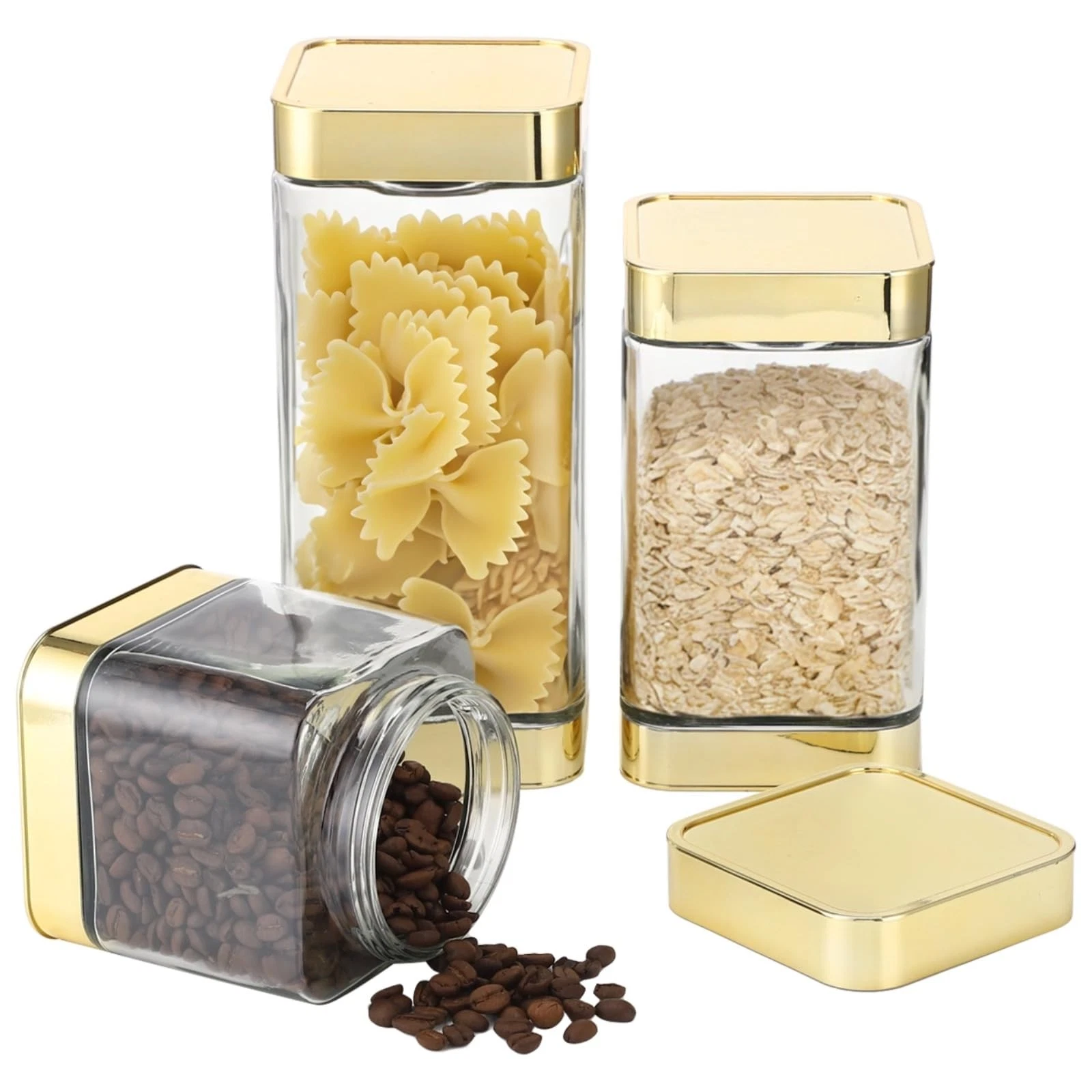 3 Pcs Glass Storage Jars with Lids, Kitchen Canister Set, Clear Food Storage ...