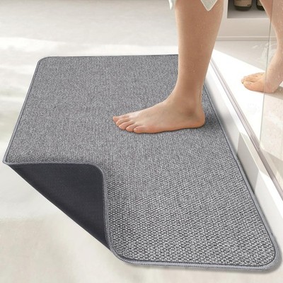 Ultra Thin Non Slip Bath Mat Quick Dry Absorbent Grey 17x27 Inch
