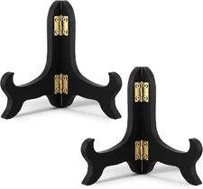 4" Black Wooden Easel Stand, Photo Plate Display Holder for Artwork & Frames