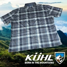 Kuhl Men's Response Button Up S/s Shirt 7452 Eluxur Deep River Blue Plaid XXXL