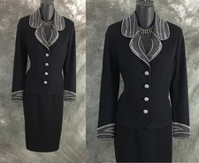 BEAUTIFUL St John evening jacket Black pearl rhinestones knit suit blazer 6