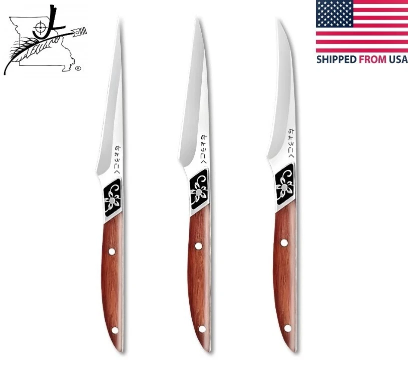 Three Paring Knife Set High Carbon Stainless Steel Wood Handle 1 Piece Blade 3
Opens in a new window