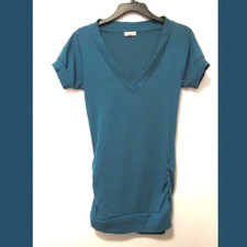 Zenana Outfitters V-Neck Teal Green Sweater Dress, Short Sleeves, Ruched Sides M