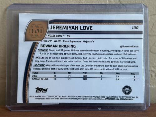 2024 Bowman University Chrome Sapphire Edition - Jeremiyah Love #100 (RC) - Bild 2 von 2