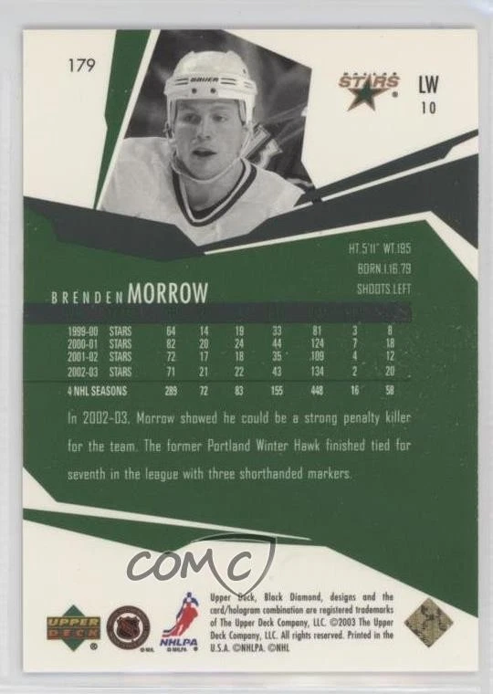 2003-04 Upper Deck Black Diamond Color Green /100 Brenden Morrow #179 - Image 2 of 2