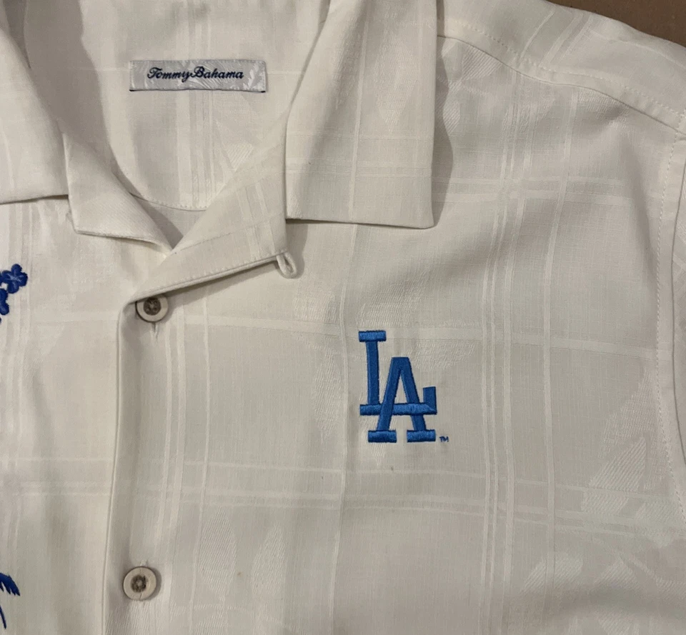 Tommy Bahama LA Dodger шелковая рубашка на пуговицах вышитая размер LG синий цветочный ЧИТАЙТЕ - Изображение 3 из 4