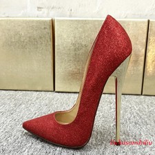 Womens 14/16cm Super High Heels Glitter Pumps Slip on Stiletto Pointed Toe Shoes