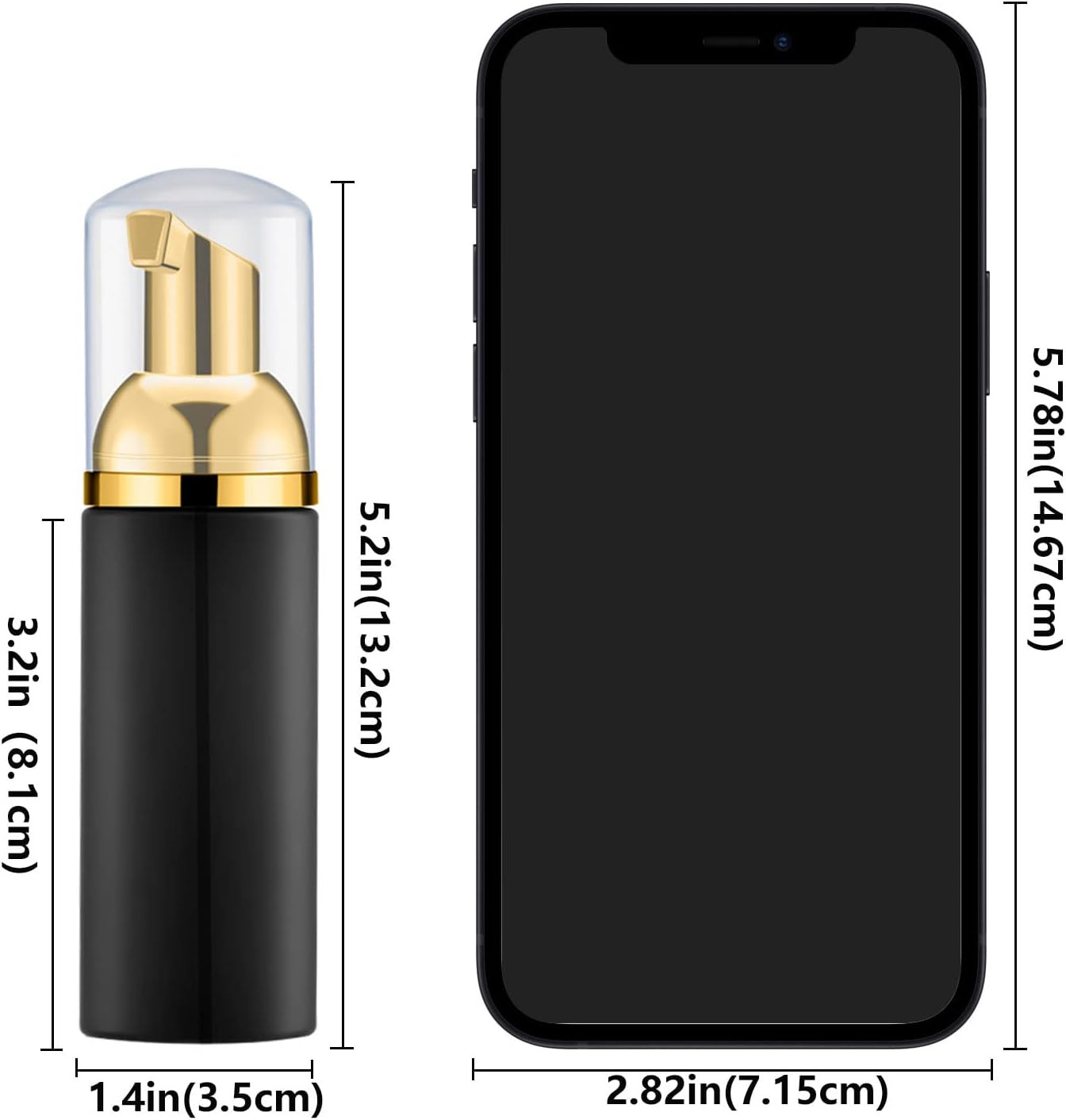 50PCS 2oz Black Foam Bottles with Gold Pumps for Soap & Shampoo