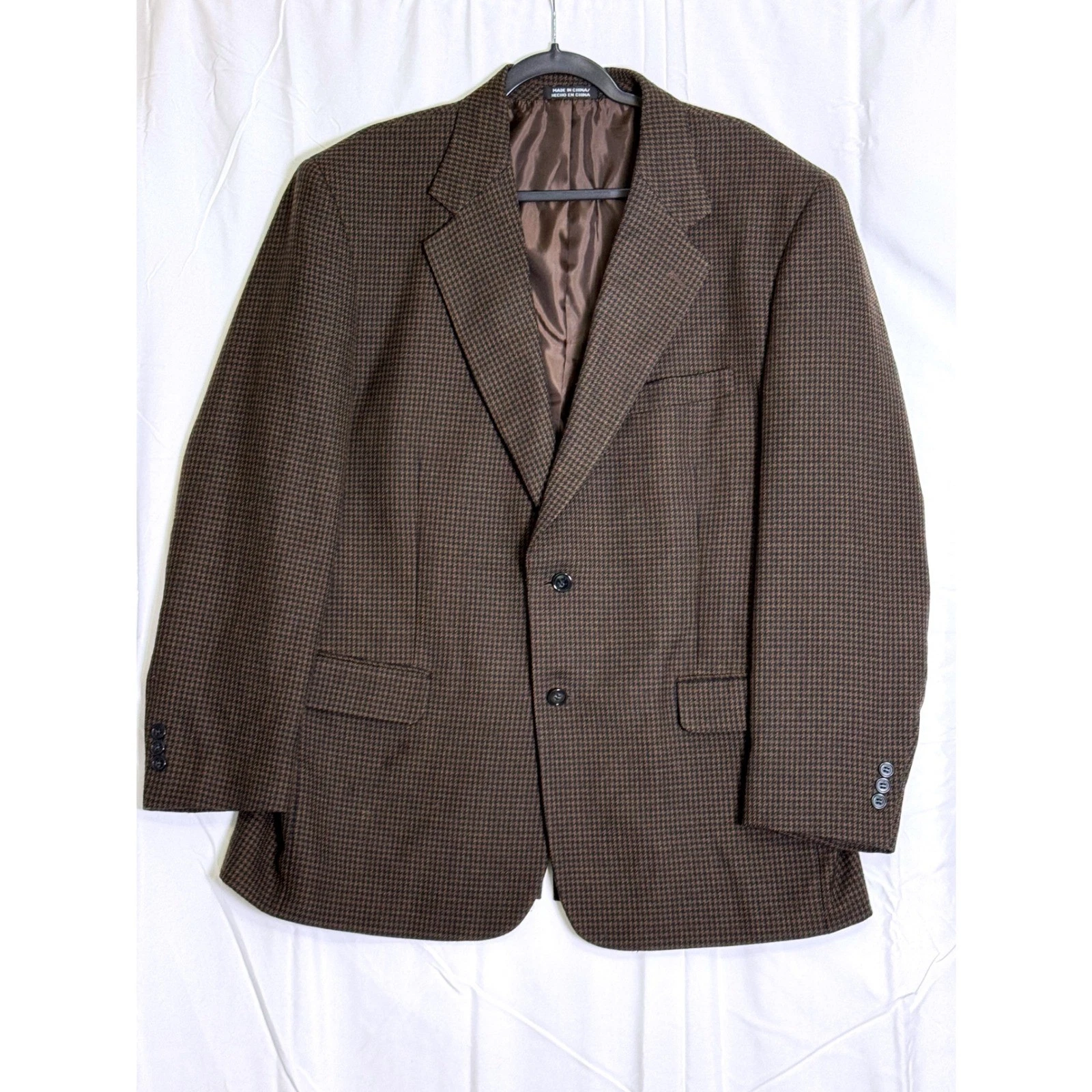 Towncraft Mens 44R Brown Houndstooth Sport Coat Blazer Jacket Wool Blend