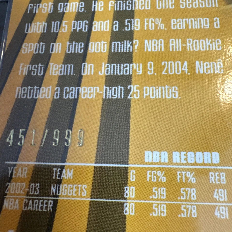 2003-04 Topps Finest - Player-Worn Shooting Shirt Nene #110 /999 (MEM) - Image 3 of 3