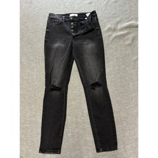 Vervet Black Distressed Ripped High Rise Button Fly Skinny Jeans Size 28