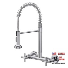 Wall Mount Kitchen Faucet, Brushed Kitchen Sink Faucet, 8 Inch 2 Handle Nickel