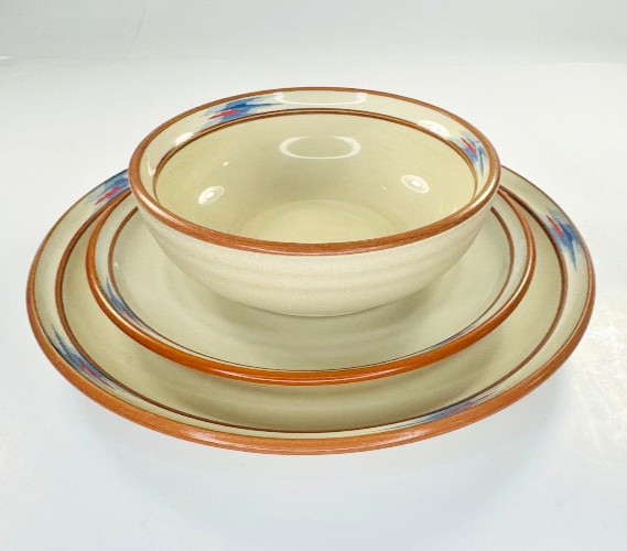 Noritake Raindance Stoneware 3 Pc Dinnerware Set Service for 3 Plates Bowls Vtg