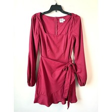 Princess Polly The Villa Mini Wrap Dress Long Sleeve Burgundy 4