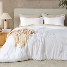White King Size Comforter Set, 3 Pieces Boho Solid Bedding Comforters  Sets for