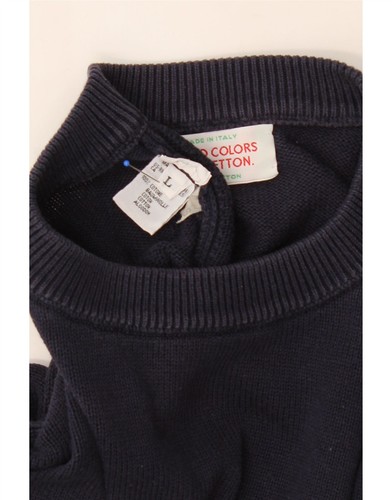 BENETTON Mens Crew Neck Jumper Sweater Large Navy Blue Cotton DK41 - Picture 4 of 5