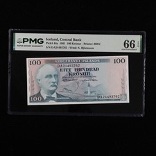 Banque centrale d'Islande 1961 100 couronnes Pick #44a PMG 66 EPQ Gem UNC