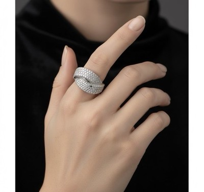Ross-Simons Diamant Pave & Sterling Silber Knoten Ring, Nickelfrei (Neu in Box)