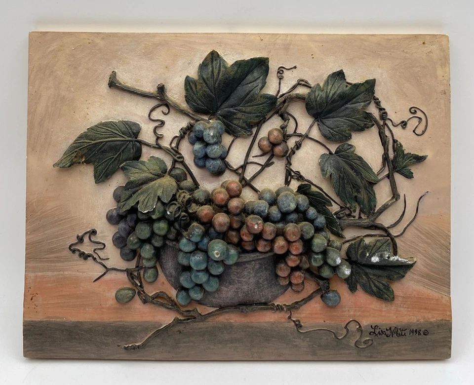 2 Signed Lisa White Vineyard Blessings 3D Resin Wall Tile Plaques 6x8”, 1998 EUC - Image 3 of 4