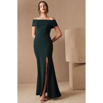 green emerald velvet dress Bhldn Piper V-Neck Side-Slit Satin Gown 0 / Sedona