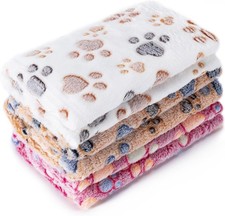 Set of 3 Fleece Pet Blankets Paw Print Throw for Dogs Cats