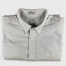 LL Bean Shirt Mens Blue Striped Oxford Cloth Button Down Pocket Casual 17 1/2-35