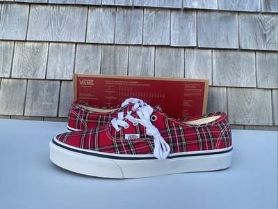 Vans Authentic Shoes Plaid Red White Low Top Skate Sneaker Men's Size 9.5 NEW