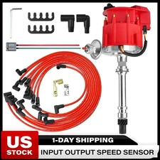 HEI Red Distributor with Spark Plug Wires For Chevy SBC 305 350 BBC 454 Block V8