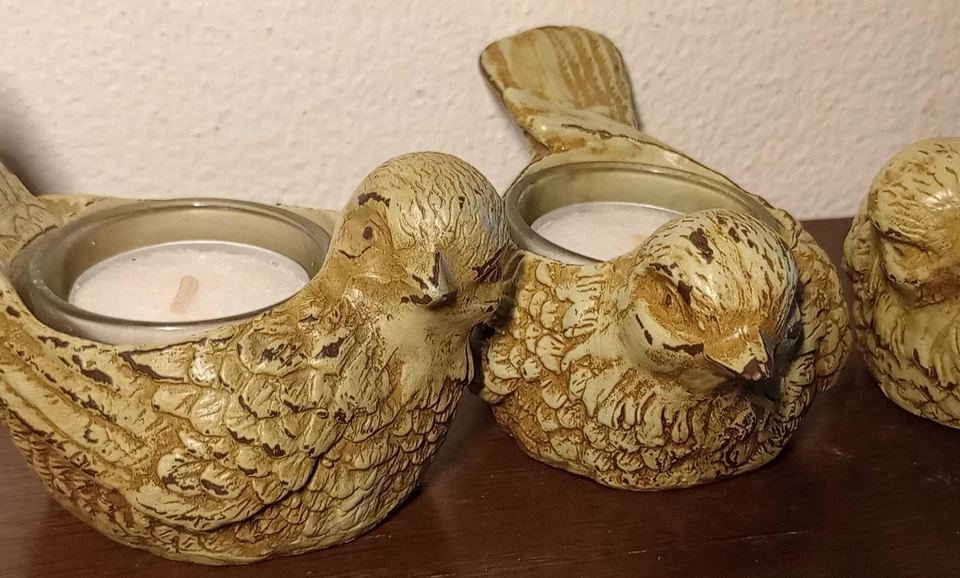 3 Bird Votive Candle Holder Figurines Set Resin Rustic Table / Shelf Decor Light - Image 4 of 4