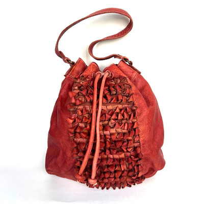 Greenburry Vintage Red Leather Bucket Bag Drawstring Boho Shoulder Crossbody
