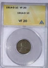 1914-D Lincoln Cent 1C ANACS VF20