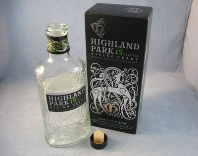 Highland Park 15y. Old Viking Heart-Empty Scotch Whisky Bottle, Cork & Box-750ml