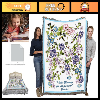 Hummingbird Tapestry Throw Blanket - Psalm 91:4 Scripture - Woven Cotton Gift (7