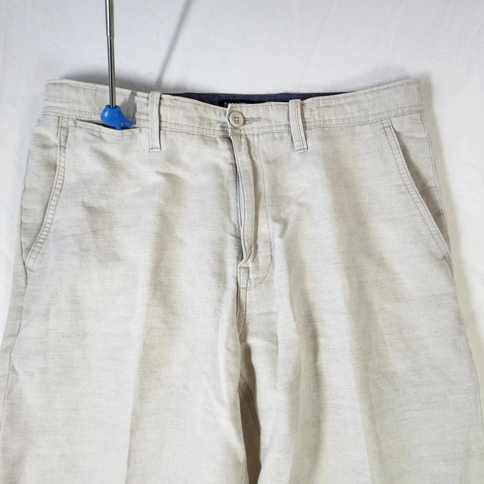 Мужские льняные хлопковые брюки Nautica 34x30 (28,5) бежевые плоские спереди повседневные летние - Изображение 2 из 4