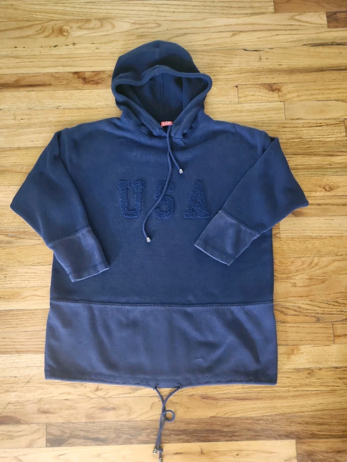 Vintage Liz And Co Liz Claiborne Knit Sweater Hoodie Navy Blue USA 80's