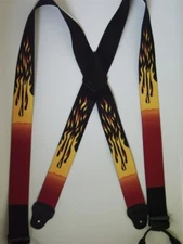Men's Suspenders: 551, X 1-1/2" & 2" Fire Flames, Button Leather, USA Made