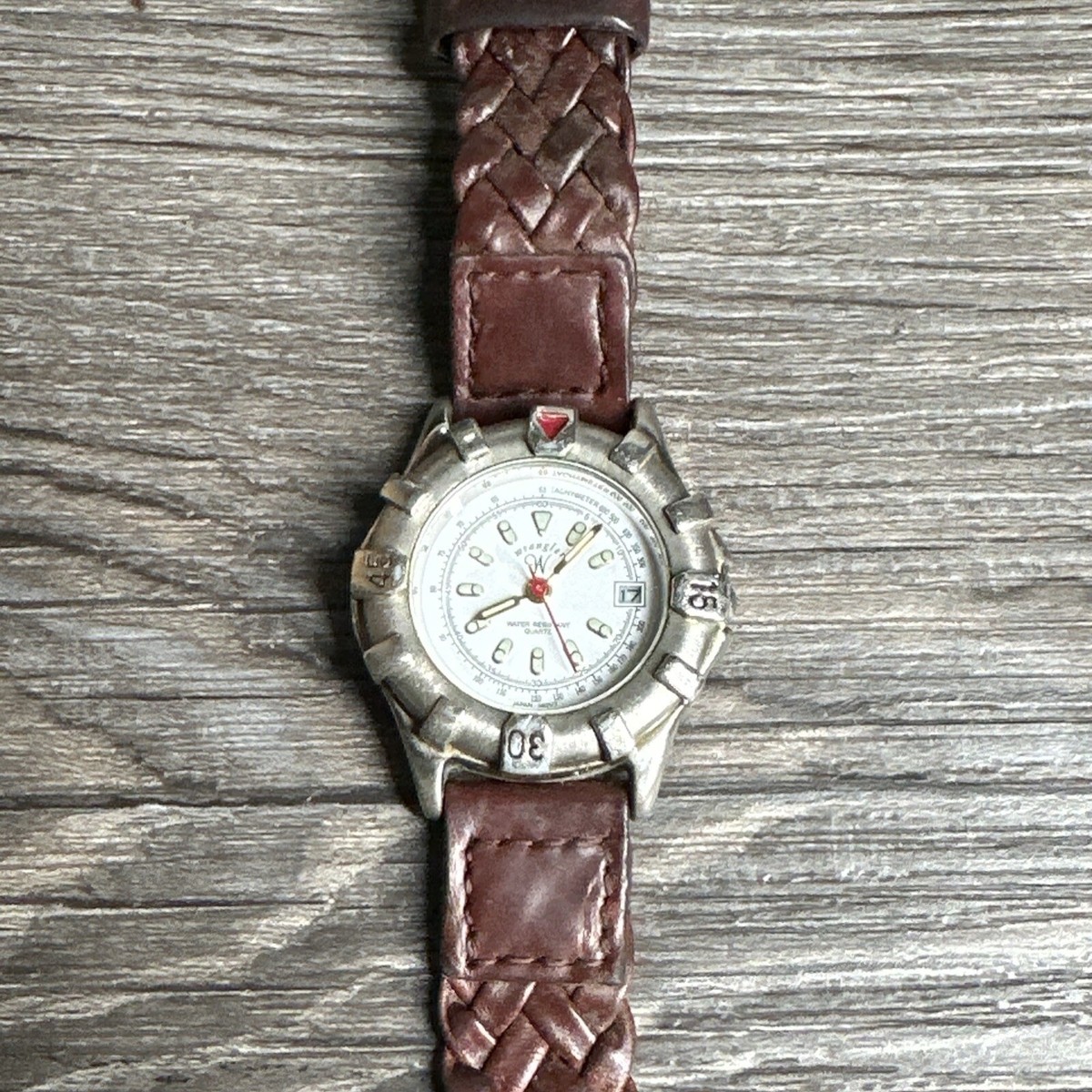 Vintage Red Braided Leather Women\'s Bracelet Watch needs battery Vintage Wrangler Womens Watch Leather Braided Band Needs  main image 2