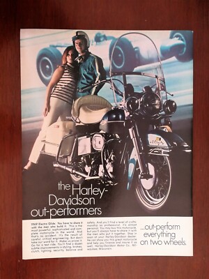 Vintage 1969 Harley-Davidson Electra Glide Motorcycle - Full Page Original Ad 